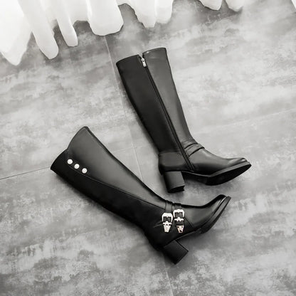 Women's Knee High Riding Boots - Winter Glamour Brown Red Chunky Heel Fashion Boots Plus Size Footwear