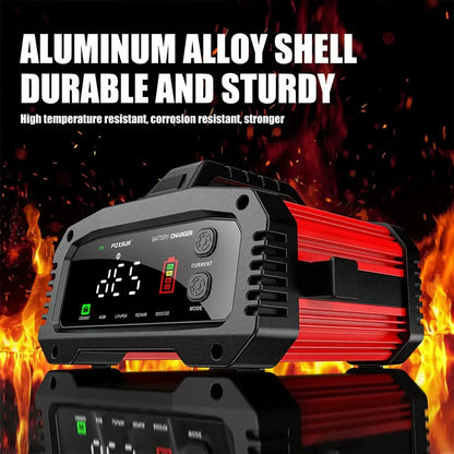 Portable 25A/15A Smart Car Battery Charger — 12V/24V AGM, GEL, LiFePO4 Motorcycle & Car Booster with Pulse Repair