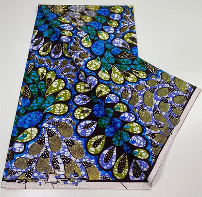 African Golden Glitter Wax Fabric - 6 Yards Ankara Batik Pagne Material for Sewing & Fashion Designs