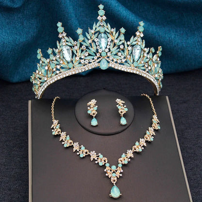 Princess Crown Bridal Jewelry Set - Tiara, Necklace and Earrings for Weddings and Prom