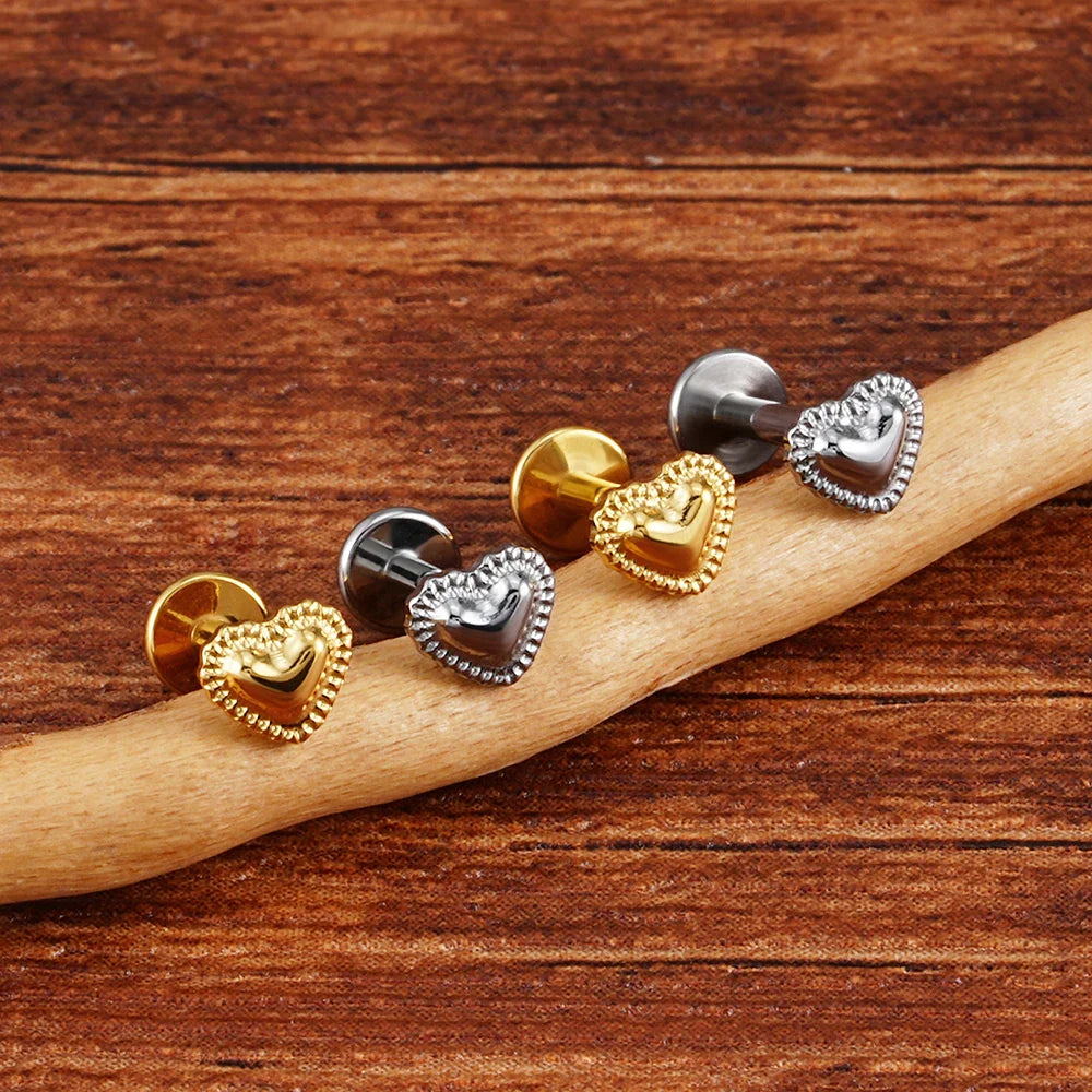 Right Grand ASTM F136 Titanium 16G Heart Labret Stud Earring – Lip, Monroe, Helix, Tragus & Conch Cartilage Piercing Body Jewelry
