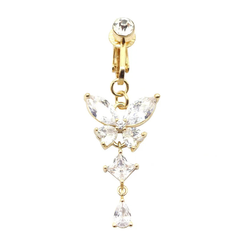 Faux Butterfly Leaves Belly Piercing – Dangling Clip-On Fake Navel & Cartilage Earring for Umbilical Piercing