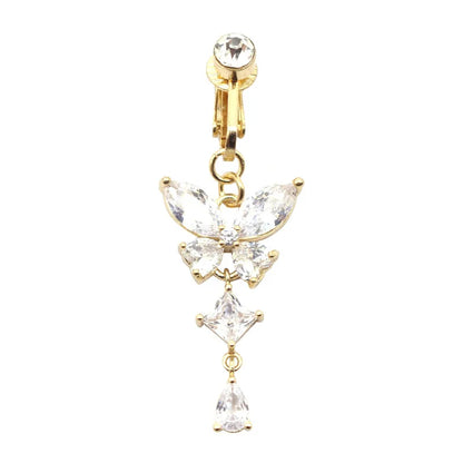 Faux Butterfly Leaves Belly Piercing – Dangling Clip-On Fake Navel & Cartilage Earring for Umbilical Piercing