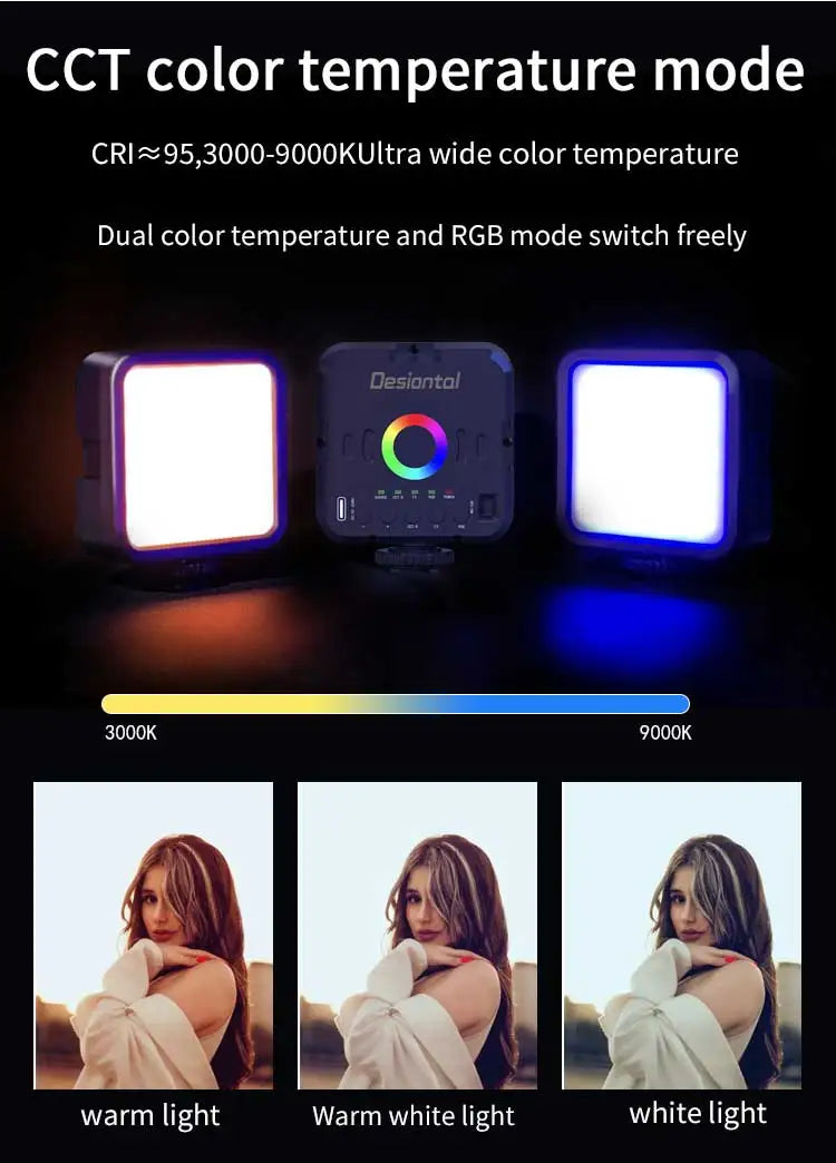 Mini RGB Portable LED Fill Light – Adjustable Hot Shoe Light for Live Photography & Mobile Cameras