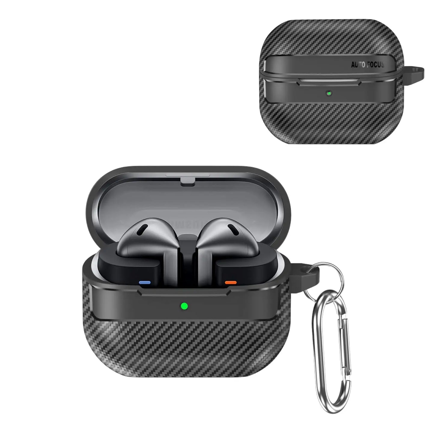 2024 Carbon Fiber Military Armor Case for Samsung Galaxy Buds 3/3 Pro – Protective Cover with Keychain
