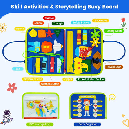 Montessori Busy Book – Portable Educational Toy for Toddlers, Travel Activity Board, Fine Motor Skills & Early Learning