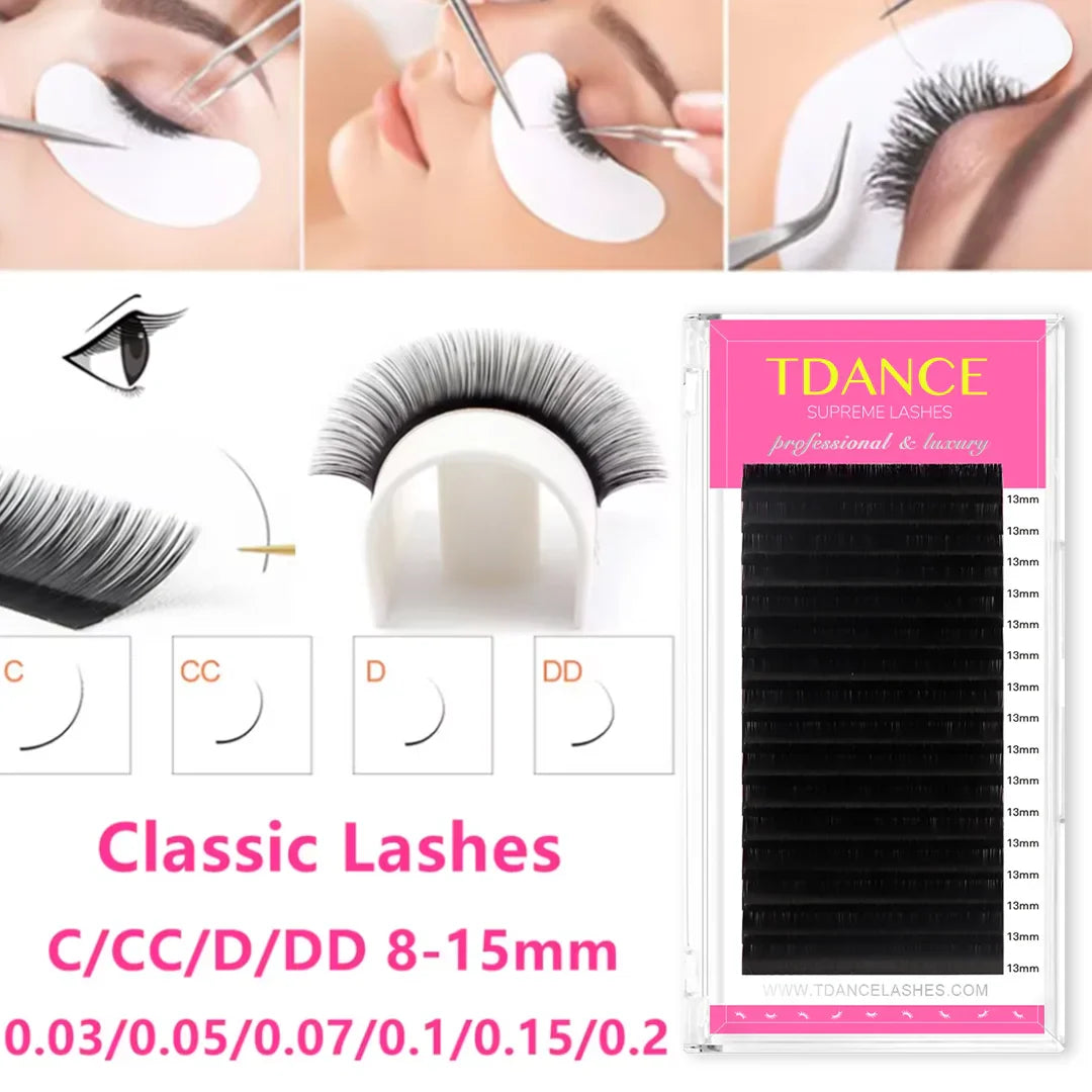 TDANCE Classic Korean PBT Faux Mink Eyelash Extensions – 16 Row Matte Black Russian Volume Individual Lashes for Professional Makeup & Salon Use