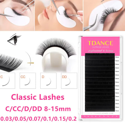 TDANCE Classic Korean PBT Faux Mink Eyelash Extensions – 16 Row Matte Black Russian Volume Individual Lashes for Professional Makeup & Salon Use