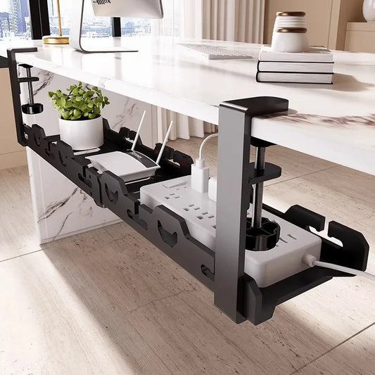 Telescopic Under-Desk Storage Rack – Metal Cable Management Tray for Home and Office, No-Punch Wire Organizer