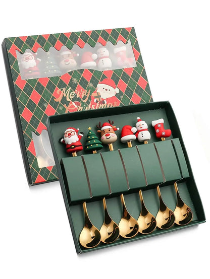 2/4/6 Pcs Christmas Fork and Spoon Set – Stainless Steel Creative Tableware | Coffee, Tea, and Dessert Forks and Spoons Gift Set