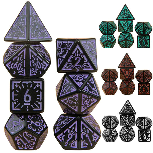 DND Carving Pattern Dice Set - 7Pcs RPG Polyhedral Dice for Board Games, Gifts & Entertainment Accessories