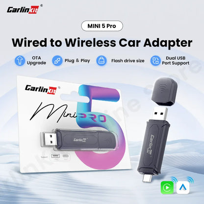 Carlinkit Mini 5 Pro Wireless Adapter — CarPlay & Android Auto Upgrade for Car Intelligent Systems, WiFi FOTA Portable