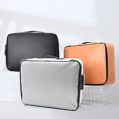 Fireproof Document Password Bag - Travel Waterproof File Money Storage Safe Papers Zipper Safety Organizer Multi-Layer Card Case