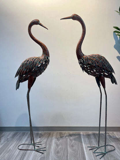 Metal Heron Garden Statue - Tall Crane Bird Sculpture for Patio, Lawn & Outdoor Decor