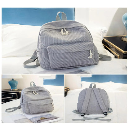 Women's Corduroy School Backpack – Striped Travel Rucksack for Teenage Girls & Shoulder Bag Mochila