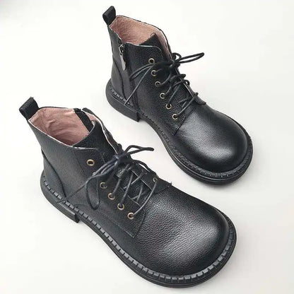 Careaymade 100% Genuine Leather Wide Casual Women’s Short Boots – Big Size, Handmade Men’s Wool Boots