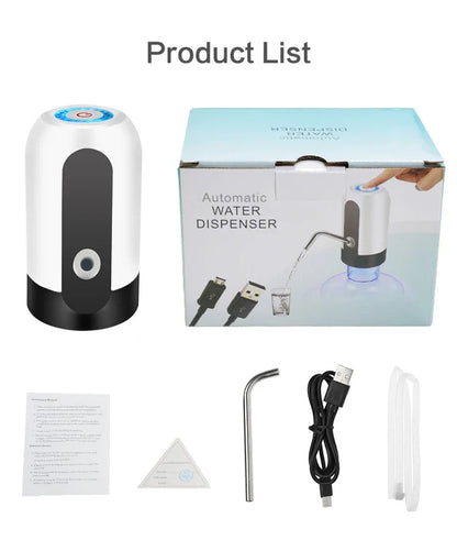 Portable Automatic Water Pump — USB Rechargeable Mini Electric Dispenser with Switch for 5-Gallon Bottles