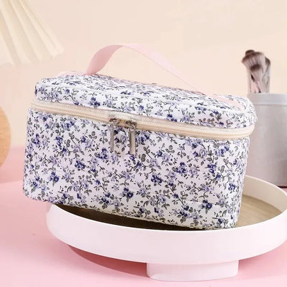 Cotton Floral Cosmetic Pouch – Dual Zipper Makeup Organizer, Portable Travel Storage & Wash Bag