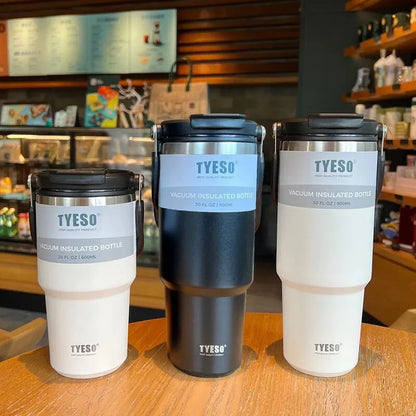 Tyeso Double-Layer Insulated Coffee Cup – Large Capacity Portable Stainless Steel Ice Cream Cup