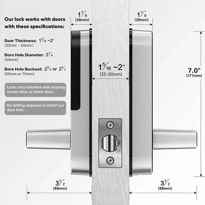 Smart Fingerprint Door Lock – Keyless WIFI Digital Touchscreen, App Remote Control, NFC, IP67 Waterproof, Includes 2 IC Cards