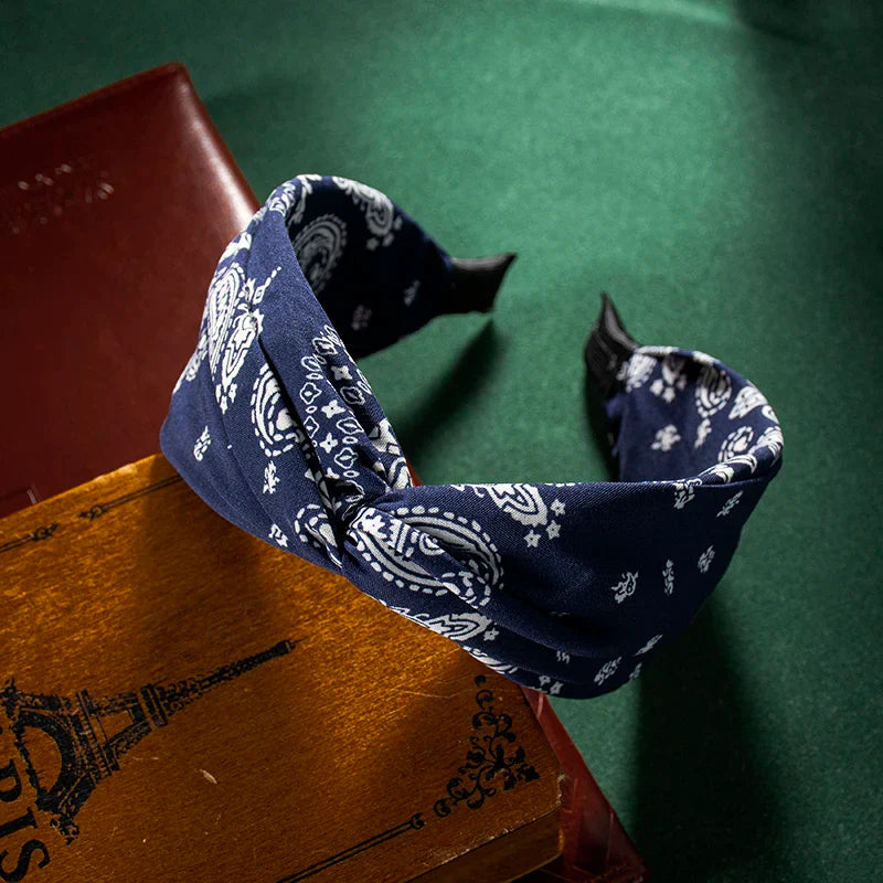 Fashion Cotton Cashew Flower Headband — Soft Wide Bow Hair Hoop for Women Casual Ethnic Hair Accessories