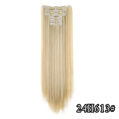 24-Inch 16 Clips-in Hair Extensions – Long Straight Synthetic Blonde & Black Hairpieces, Heat Resistant for Daily Use