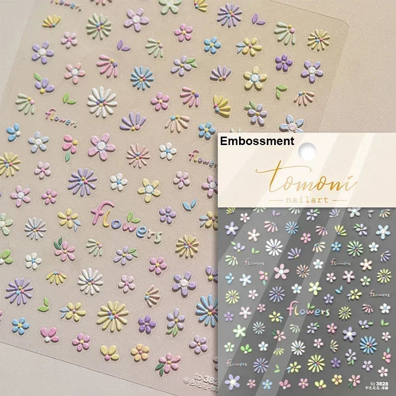 Floral Nail Art Stickers - White Rose Lily Daisy Peony Cherry Blossom & Magnolia Manicure Decals for DIY Nails