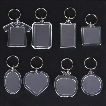 Clear Acrylic Photo Frame Keychains – Blank Rectangle Keyrings for Double-Sided Photos, DIY Supplies (5-100PCS)