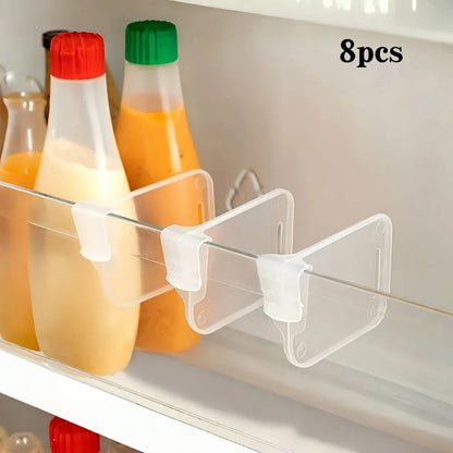 8pcs Refrigerator & Cabinet Door Divider – Kitchen Bedroom Storage Sorting Box Partition Clips
