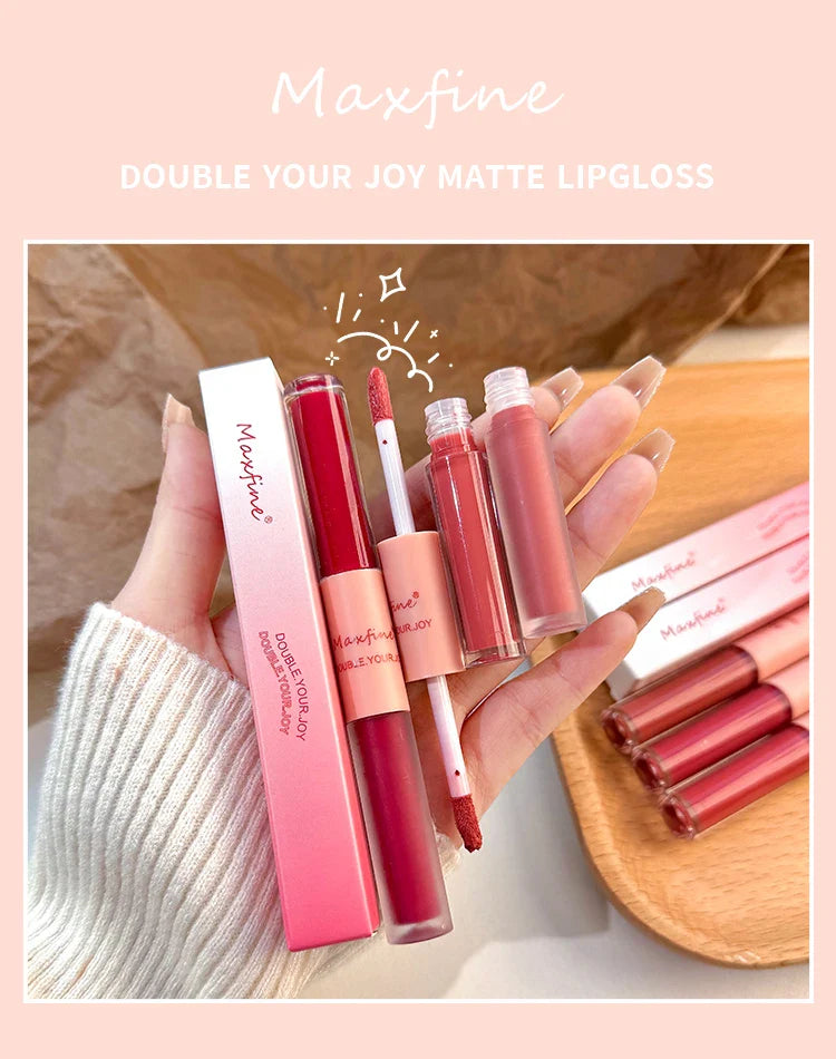 Double-End Lip Glaze – Glossy Mirror & Matte Velvet, Long-Lasting Color & Moisture, Anti-Stain Lip Gloss Cosmetic