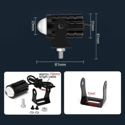LED Motorcycle Spotlight With Switch - Super Bright Projector Headlight Fisheye Lens Moto Fog Lamp Driving Light