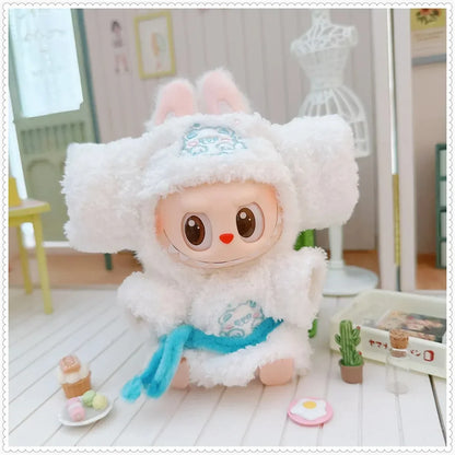 15-17cm Labubu Mini Pajamas Set with Eye Mask – 3-Piece Kawaii V1 V2 Doll Clothes for Plush Dolls & Kids Gifts