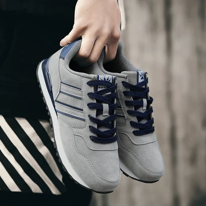Men's Casual Artificial Leather Sneakers – Lightweight Breathable Lace-Up Flats for Spring & Outdoor Wear