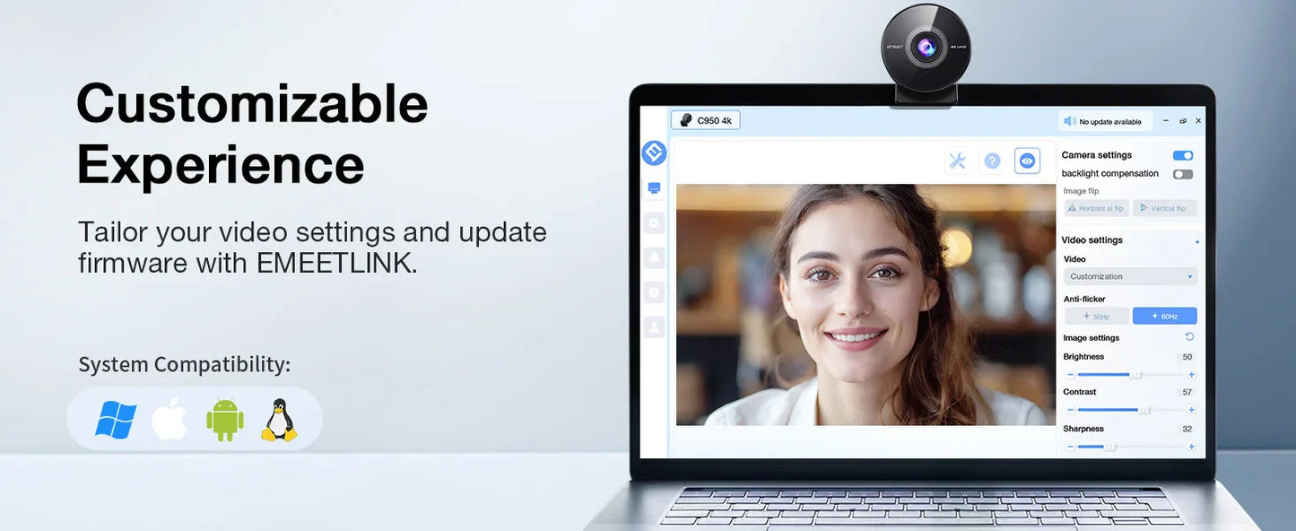 EMEET 4K Webcam with Microphone – 1080P 60FPS USB Mini Camera for Desktop & Laptop
