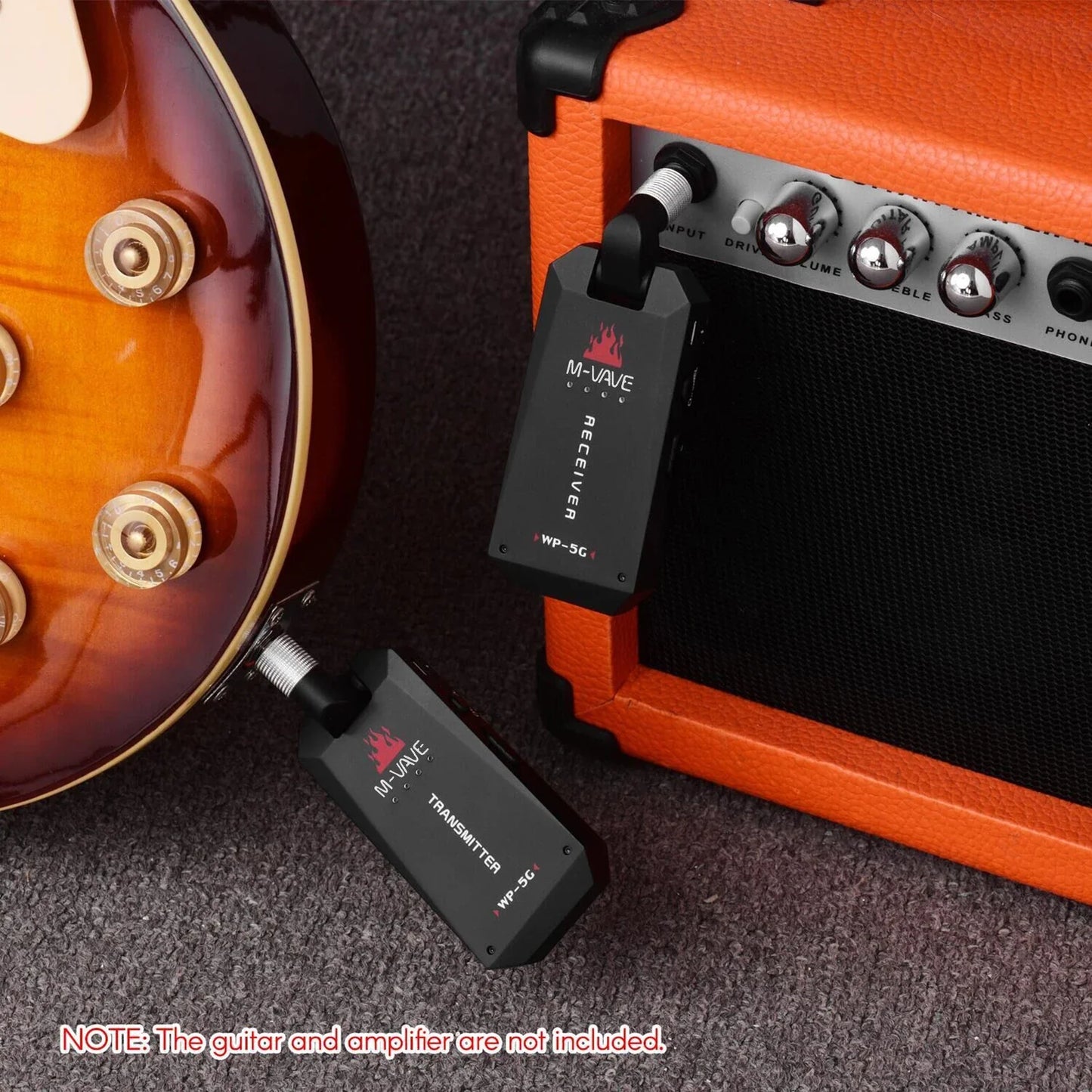 M-VAVE WP-5G Wireless Guitar System - 5.8G Rechargeable Audio Transmitter & Receiver with Type-C Cable for Guitar Amplifier