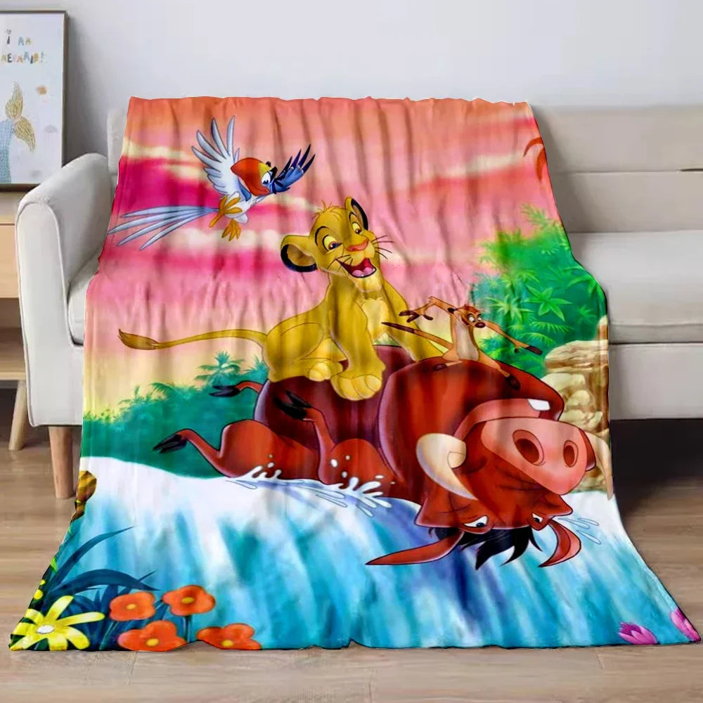 Lion King Simba Cartoon Flannel Blanket – Soft Cozy Throw for Sofa, Bed, Car, Camping, Travel & Kids Gift