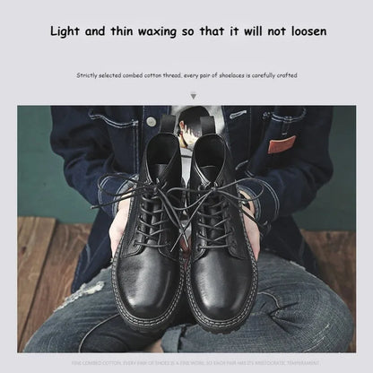 Cotton Waxed Shoe Laces - Round Leather Style Waterproof Replacement Laces for Oxford Shoes & Boots