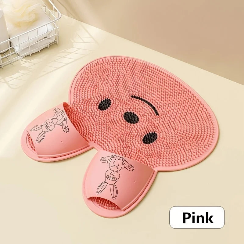 Rabbit Bathroom Anti-Slip Shower Mat – Circular Massage Foot Mat with Suction Cups, Foot & Back Scrubber