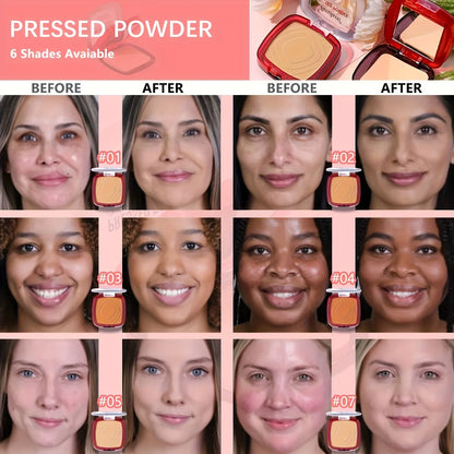 Matte Full Coverage Pressed Powder Foundation - 24H Fresh Wear with Puff Applicator, Weightless Finish Makeup