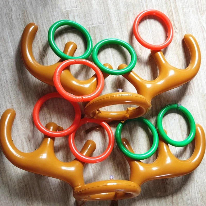 1/3/5PCS Inflatable Reindeer Antler Hat Ring Toss Game – Kids Christmas & New Year Party Decor