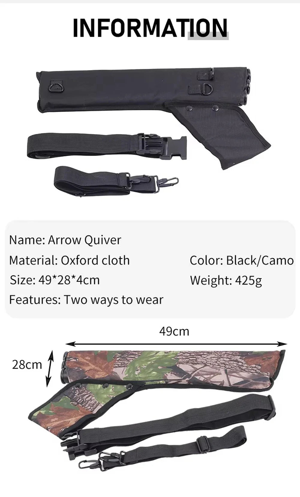 Archery 3-Tube Hip Quiver with Adjustable Belt – Arrow Carry Bag for Hunting & Target Shooting