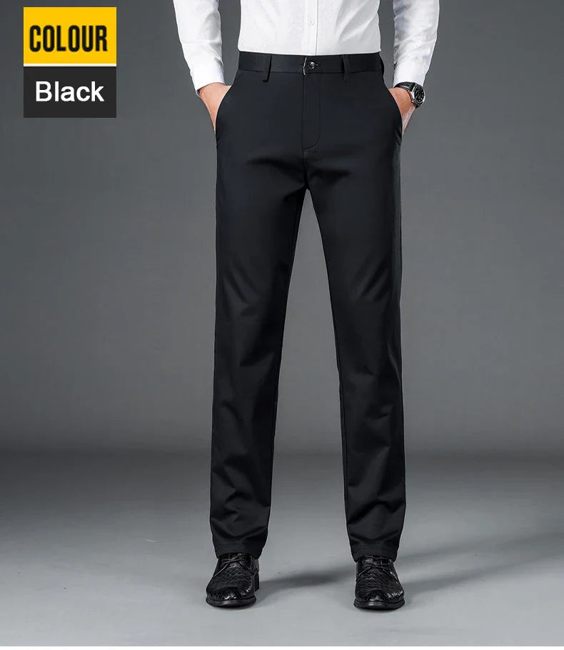 Men's Lightweight Business Casual Pants – Stretch Quick-Dry Straight Leg Trousers in Black & Deep Blue