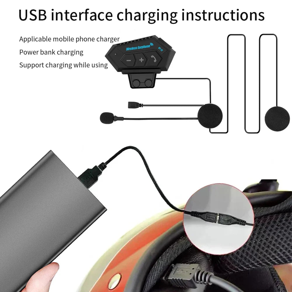 Wireless Motorcycle Helmet Headset Bluetooth 5.0 Earphones - Handsfree Stereo Earbud for Bike Riding