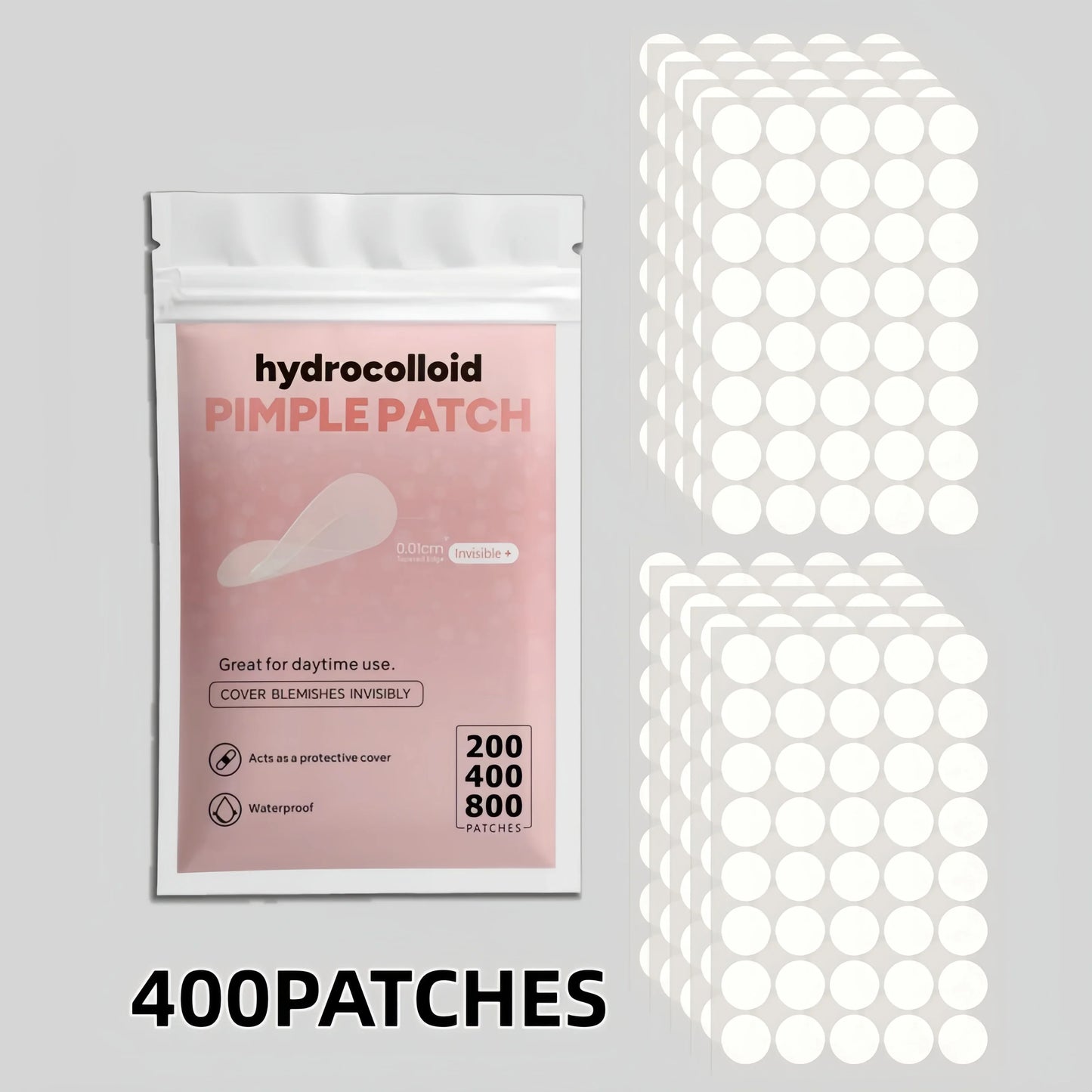 Invisible Clear Pimple Patch Set 200/400/800pcs – Hydrocolloid Acne Stickers for Deep Cleansing, Mixed Sizes, Skin-Friendly Treatment