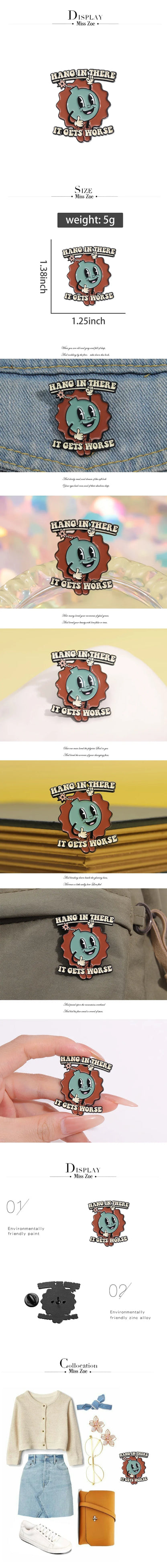 Cartoon Bomb Enamel Pin – Funny "Hang in There It Gets Worse" Brooch Lapel Badge Jewelry Gift for Friends