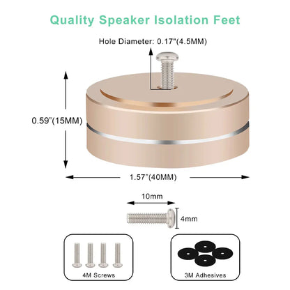 4PCS Aluminum Speaker Isolation Feet – 40x15mm Audio Equipment Feet with Non-Slip Rubber Rings