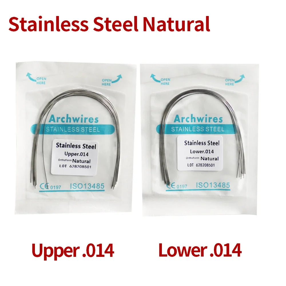 2 Packs Stainless Steel Arch Wires – 20pcs Natural Round & Rectangle Wires for Upper & Lower Braces