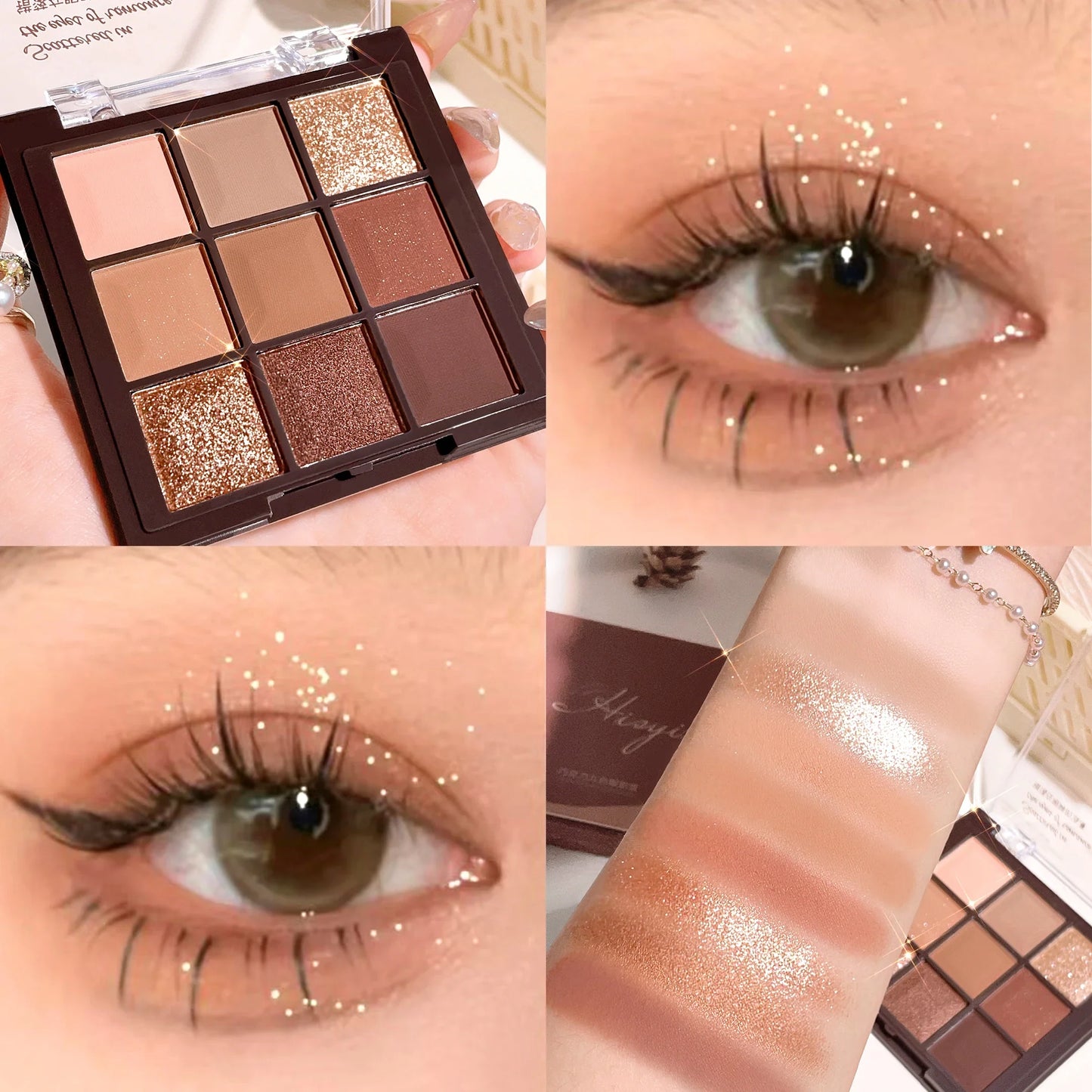 9-Color Chocolate Eyeshadow Palette – Pearl Shine, Fine Glitter, Matte Earth Tones & Highlighter Makeup