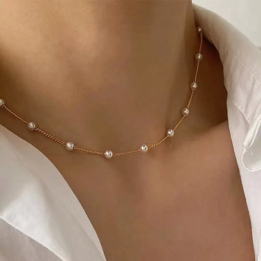 Women’s Gothic Pearl Beaded Lace Necklace – Gold Pendant Collar Jewelry Accessory for Girls