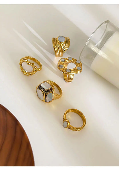 Peri'sbox Elegant Gold Plated Oval Heart Ring – White Mother of Pearl Women’s Waterproof Party Jewelry Gift